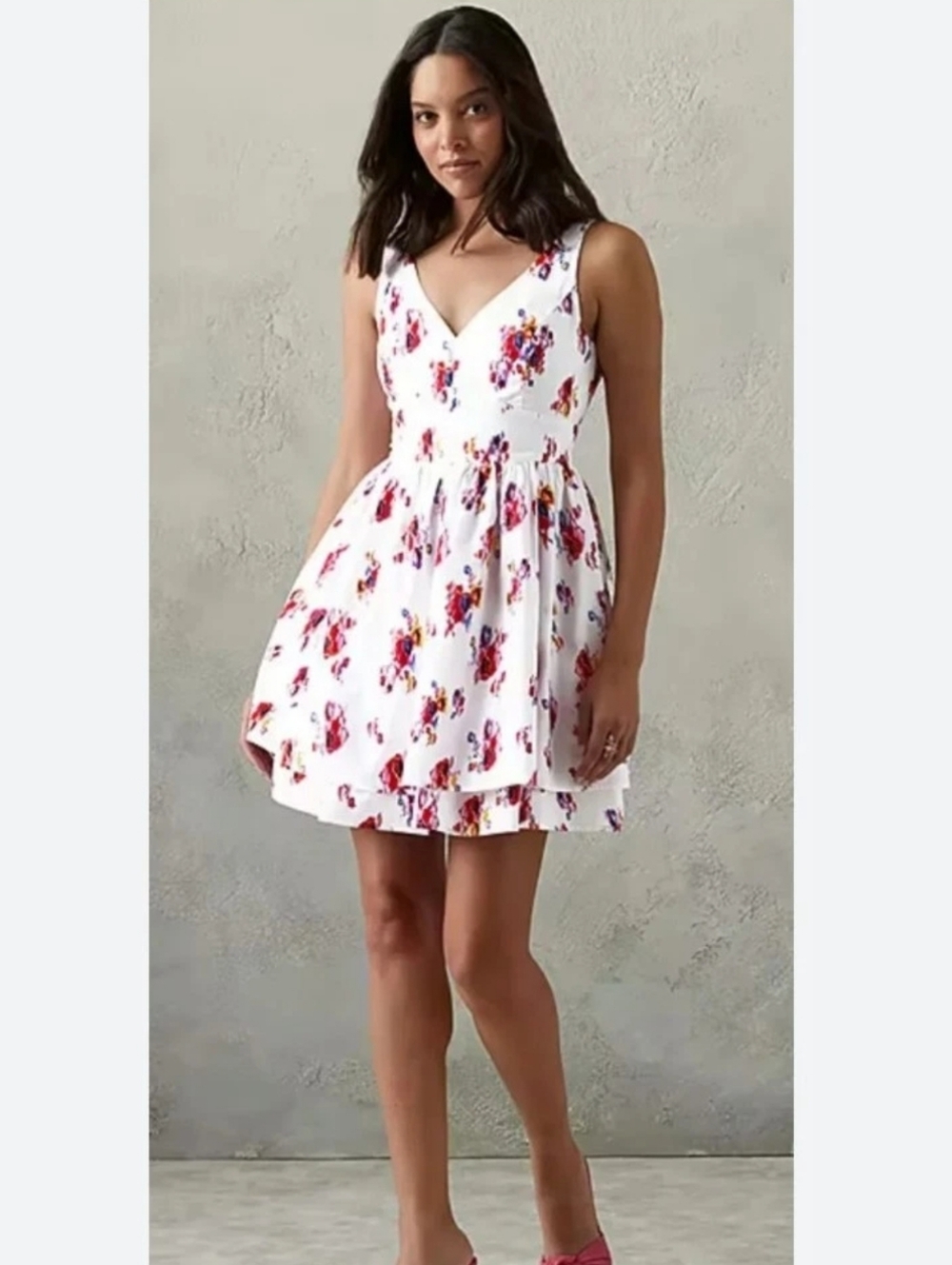 Prabul Gurung Floral Print V-Neck Tiered Mini Dress Sz 6 Summer Brunch Fairycore